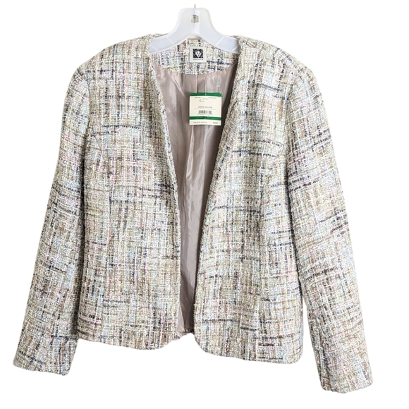 NWT Anne Klein Open Front Shimmering Sequin Tweed Jacket Pastel Women's Size L - Picture 12 of 12